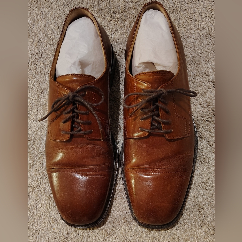 JOHNSON & MURPHY LEATHER OXFORD LACE-UP CAP TOE DRESS SHOES 8.5 M DARK BROWN